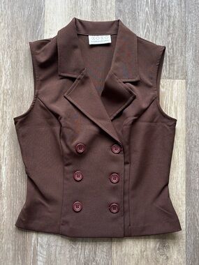 Vintage 90s Y2K XOXO Dark Academia Brown Double Breasted Fitted Vest Size S